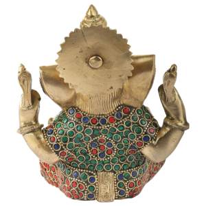 เทวรูปพระพิฆเนศทองเหลืองทำด้วยมือขนาด4นิ้วพร้อมการแกะสลักสีสันสดใสรูปปั้นพระพิฆเนศสำหรับเป็นของขวัญผลิตในอินเดีย - Product Image 3