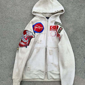 Pull à capuche unisexe ample en molleton bouclette 100 % coton épais 340g, avec appliqué vieilli personnalisé, style AMALFI OEM, vente en gros - Product Image 3