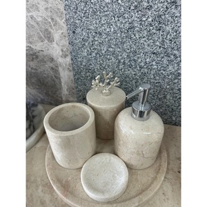 Marble Bathroom Set Four-Piece Round Elegant Soap Dispenser Tumbler <b>Toothbrush</b> <b>Holder</b> Tray Easy To Clean - Product Image 6