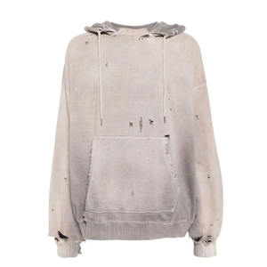 Sudadera con Capucha Oversize de Alta Calidad, Diseño Desgastado, Color Sólido, Tejido de Algodón, para Otoño, con Bolsillos, Acabado Lavado, Servicio OEM - Product Image 1