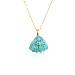 Azure bloom turquoise shell carving <b>with</b> white cubic zirconia bezel setting pendant necklace 18k gold plated <b>cable</b> chain jewelry - Product Image 1