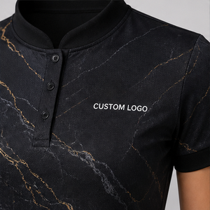 Polo Personalizado para Mujer con Estampado de Vetas de Mármol Negro Carbón y Dorado, de Secado Rápido, Transpirable, Manga Corta, Uniforme para Equipo de Golf WPS-0830 - Product Image 4