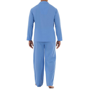 <b>Men's</b> Blue Long Sleeve <b>Pajama</b> <b>Set</b> 100% Cotton Knitted Solid Color Casual Sleepwear with Pocket Autumn Wear - Product Image 3