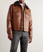 Veste en cuir Loro Piana avec garniture en peau de mouton, couleur unie, veste en cuir véritable pour homme, veste en cuir pour homme de haute qualité sur mesure