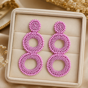 SSTRINGZ ER041 Pendientes Colgantes Circulares Rosados con Cuentas para Mujer, Hechos a Mano con Cuentas de Semilla, Diseño Doble Redondo, Joyería de Moda al por Mayor - Product Image 5