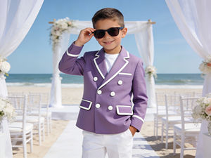 Ensemble de costume blazer beige croisé pour garçons, idéal pour mariage et fête | Blazer formel pour enfants avec pantalon blanc, vente en gros OEM - Product Image 5