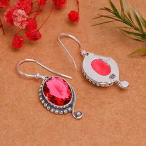 ต่างหูรูปไข่พลอยทัวร์มาลีนรูเบไลต์ เงินแท้ 925 สไตล์วินเทจ งานแฮนด์เมด ของขวัญสำหรับผู้หญิง - Product Image 6