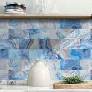 Stile moderno mare blu marmo PVC pannelli di parete in pelle impermeabile resistente all'olio carta da parati autoadesiva per la cucina lavanderia - Product Image 1