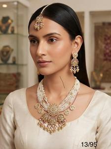 Collar y Pendientes de Perlas de Imitación y Circones, Estilo Indio Tradicional de Lujo, Chapado en Oro, Joyería Étnica para Novias - Product Image 2