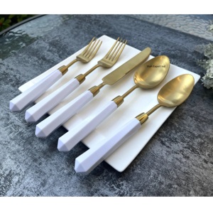 <b>white</b> handle Stainless Steel gold flatware Cutlery <b>Set</b> for Home <b>Dinner</b> Table Decor Flatware - Product Image 6