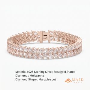 กำไลข้อมือรูปใบไม้ประดับมอสซาไนต์สีโรสโกลด์สำหรับผู้หญิง กำไลแบบโซ่เส้นเล็ก เครื่องประดับแฟชั่น ของขวัญวันครบรอบแต่งงาน ของขวัญสำหรับเจ้าสาว - Product Image 6