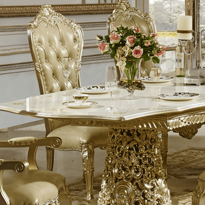 Juego de Comedor de Estilo Rococó Clásico Europeo, Madera de Teca Sólida con Tallado Artesanal Elegante, Muebles de Lujo para el Hogar - Product Image 2