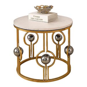 Mesa de Centro Moderna De-Artico con Aspecto de Mármol, Estructura Metálica, Color Blanco Dorado, Ecológica, Duradera, Precio Económico al por Mayor - Product Image 1