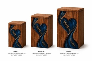 Handmade American Style Wooden Urn with Blue Resin Heart Design Eco-Friendly <b>Memorial</b> Keepsake <b>Box</b> for Adult and Pet Ashes - Product Image 3