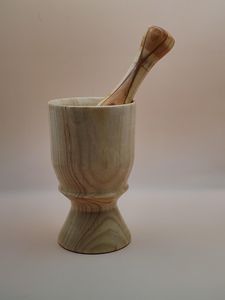 Round Wooden Mortar And Pestle Set For Manual Spice <b>Grinding</b> And Fresh Herbal <b>Paste</b> Preparation - Product Image 5