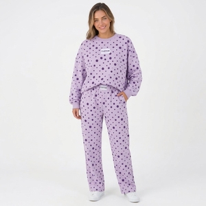 Conjunto de Dos Piezas a la Moda para Mujer, Conjunto de Dos Piezas con Estampado de Lunares Morados, Sudadera Holgada con Cuello Redondo y Pantalones Largos, Estilo Casual para Descansar - Product Image 1