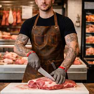 ผ้ากันเปื้อนหนังสไตล์วินเทจสำหรับบาริสต้า เชฟ ปิ้งย่าง ทำมือ ทนทาน ขายส่งจากโรงงาน LPN-0314 - Product Image 3