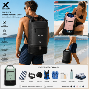 Custom Waterproof Swim Wet Dry Kit Bag Roll <b>Top</b> Dry Bag with Wet Dry Compartment 500D <b>PVC</b> Waterproof Swimming Beach Gym Travel - Product Image 5