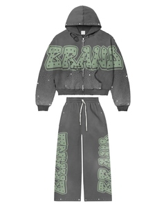 Ensemble de survêtement 2 pièces tendance pour homme, grande taille, imprimé personnalisé, avec sweat à capuche zippé intégral et pantalon de jogging - Product Image 4