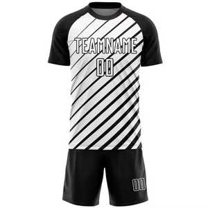 Camiseta de Fútbol para Hombre, Rayas Blancas y Negras, Cuello Redondo, Manga Corta, Poliéster que Absorbe la Humedad, Corte Regular para Adultos, Estampado Sublimado - Product Image 1