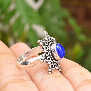 <b>Lapis</b> <b>Lazuli</b> <b>Ring</b> 925 Sterling Silver Handmade Blue Gemstone Jewelry - Product Image 4