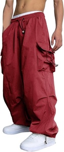Pantalon de jogging rouge pour homme, taille élastique, cordon de serrage, poches cargo, coupe décontractée, léger, respirant, en coton, automne - Product Image 6