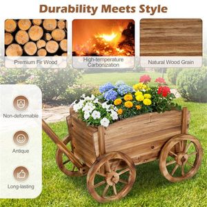 Vintage 44LBS Capacity Wood Flower <b>Pot</b> <b>Stand</b> with Drainage Hole Wagon Cart for Indoor & Outdoor Use Elegant Vintag - Product Image 6