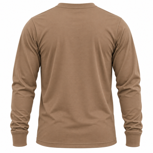 เสื้อยืดแขนยาวคอกลมผู้ชาย ผ้าถักเรียบ สไตล์ลำลอง ทรงปกติ สีเบจ - Product Image 3
