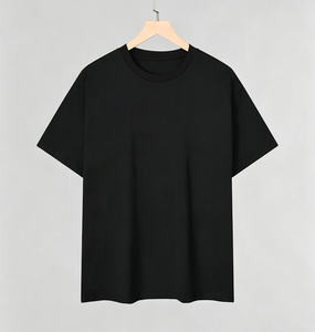 Camiseta de Algodón Lisa para Hombre, Manga Corta, Cuello Redondo, Corte Regular, Color Sólido, Estilo Casual, Negra - Product Image 1