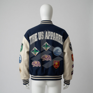 เสื้อแจ็คเก็ตเบสบอลแบบ Letterman สำหรับผู้ชาย ปักลายด้านหน้าด้วยผ้าขนสัตว์และผ้าซาติน คุณภาพพรีเมียม บริการ OEM - Product Image 4