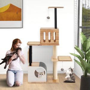 Torre Moderna Alta para Gatos con Bolas Colgantes y Alfombras de Sisal, Doble Condo, Árboles y Rascadores Premium para Gatos - Product Image 3