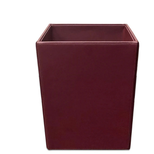 Poubelle de bureau en cuir bordeaux, poubelle en cuir marron rectangulaire, poubelle en cuir à ouverture supérieure - Product Image 1