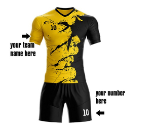 Ensemble de maillots de football jaunes et noirs pour hommes, manches courtes, col en V, impression sublimée, polyester respirant, uniformes toutes saisons, taille adulte - Product Image 4