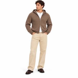 Cárdigan con capucha y cremallera completa de punto texturizado, con puños y ribetes acanalados con cremallera de doble extremo y ribete en la cintura para un estilo informal. - Product Image 1