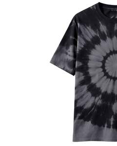 Camiseta personalizada con efecto tie-dye en espiral, color negro y gris, para hombre, de algodón, estilo casual, streetwear, cuello redondo, manga corta, a la moda. - Product Image 3