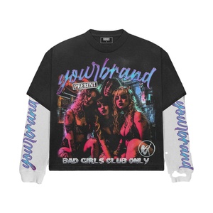 เสื้อยืดแขนยาวผ้าคอตตอนพิมพ์ลายสกรีน3D สองชั้นเสื้อยืดแขนยาวสำหรับผู้ชาย Y2K สั่งทำได้ - Product Image 1