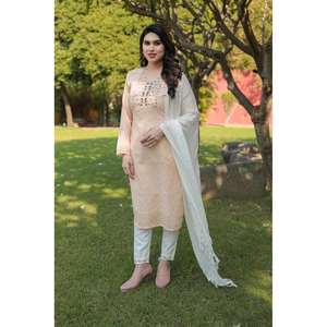 DISEÑADOR LINO ALGODÓN TRABAJO A MANO PANTALÓN CON DUPATTA - Product Image 1