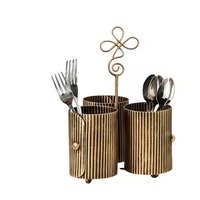 Support de rangement cylindrique rustique pour couverts en métal, double niveau, durable, sur pied, pour cuisine