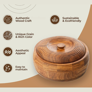 Caja Redonda de Madera Artesanal para Chapati, Roti Dabba con Tapa, Ecológica, de Madera de Mango, para Olla Caliente - Product Image 5