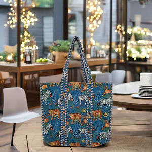 Sacs imprimés à la main en coton, sac fourre-tout matelassé, sac à main imprimé tigre, sac à bandoulière à fermeture éclair, sacs de shopping souples, prix de gros - Product Image 3