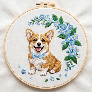 Kit de Broderie DIY Chiot Mignon – Art Floral Animal Fait Main sur Cerceau, Point de Croix, Décoration Murale, Cadeau - Product Image 1