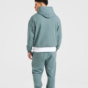 Sweat-shirt à capuche pour homme, couleur turquoise, coupe ample, couleur unie, tricoté, 100% coton, anti-rétrécissement, avec poche, pull-over, vêtement d'automne - Product Image 6