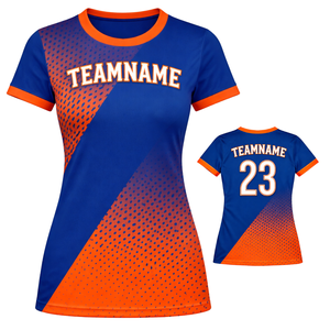 Camiseta de Fútbol Personalizada para Mujer, Azul y Naranja, con Estampado en Degradado, Manga Corta, Transpirable, de Secado Rápido, Uniforme para Equipo de Fútbol Femenino - Product Image 1