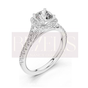 Anillo de compromiso con halo de diamantes de formas variadas y banda pavé, joyería fina clásica para mujer, ideal para regalo y fiesta al por mayor. - Product Image 2