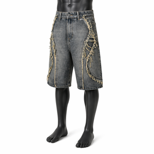 Pantalones Cortos de Mezclilla Desgastados Personalizados para Hombre, Estilo Vintage, Diseño Deshilachado, Fabricante Mayorista OEM ODM - Product Image 3