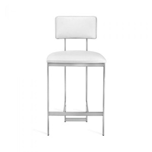 Modern Upholstered Dining <b>Stool</b> <b>with</b> Chrome Legs Faux Leather Seat and <b>Back</b> Home Dining Furniture - Product Image 3