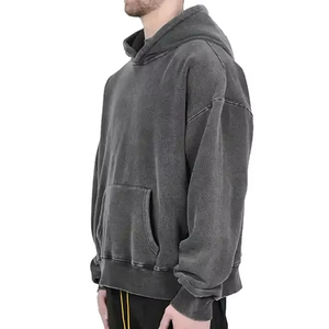 Sudadera con capucha extragrande de forro polar transpirable, de peso pesado, estilo vintage con lavado ácido, ecológica, con cremallera completa, nueva moda personalizada para hombre, al por mayor - Product Image 5