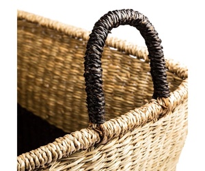 Ecofriendly Handicrafts Black Tan Seagrass <b>Basket</b> handles Set 3 <b>Straw</b> Storage <b>basket</b> Hand woven rattan Laundry <b>Basket</b> Organizer - Product Image 3