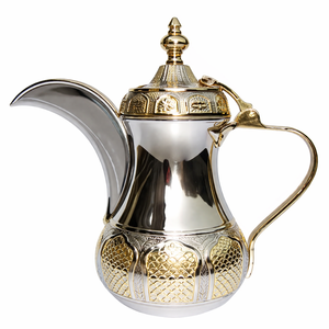 Handcrafted <b>Arabic</b> Dallah Coffee Pot Brass with Attractive Design Gold Silver Color From Indian Manufacturer - Product Image 1