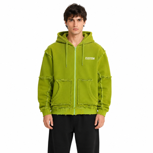 Sudadera con capucha personalizada con cremallera completa, multicolor, con costuras deshilachadas, de gran tamaño, de tejido grueso, para hombre, estilo urbano - Product Image 4